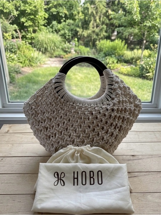 Made By Me Handbags - Handmade Macramé Tote with Dark Wood Handles & Organizer Insert